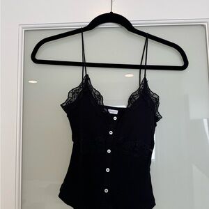 Black Lace Trim Button-Up Camisole